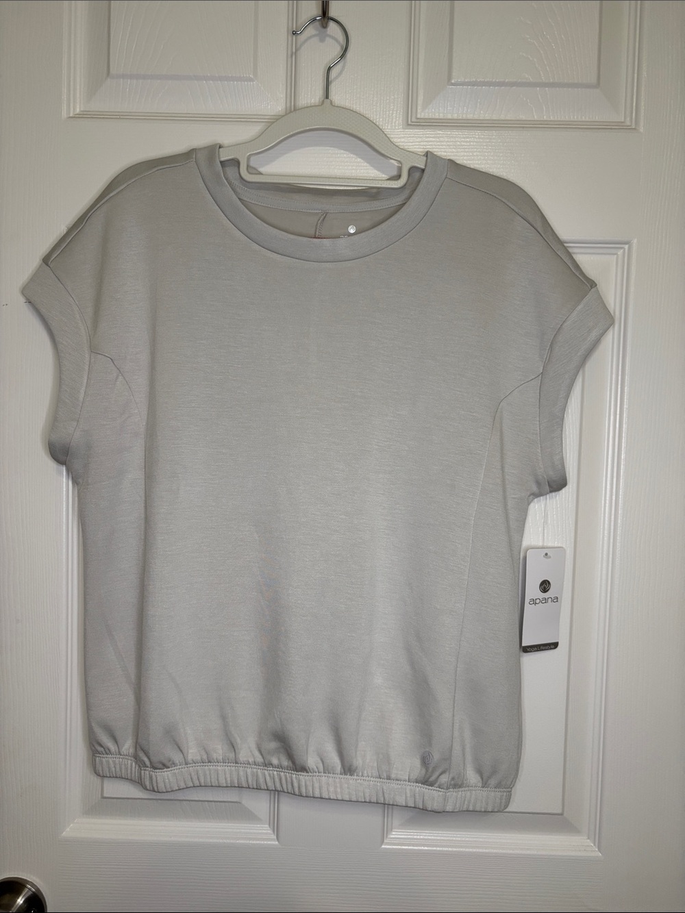 Apana Light Gray Short Sleeve Sweatshirt Top Size S NWT